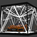 Display Cabinet Shelf With Black Frame White Lines And Orange Sports Car