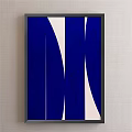 Blue and White Geometric Decorative Artwork With Black Frame on Light Colored Wall 3d model