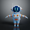 Low Poly Astronaut Sculpture Carving With Helmet Antenna Outstretched Arms And Blue Orange Details