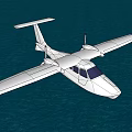 White Airplane Flying Over Blue Ocean With Clear Sky Background 3d model