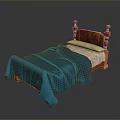 Classic Wooden Bed With Blue Blanket And White Pillow In Bedroom Decor