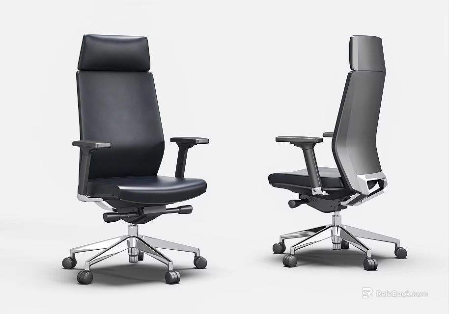Black Leather Office Chairs With High Back Swivel Modern Design Features 3d model 