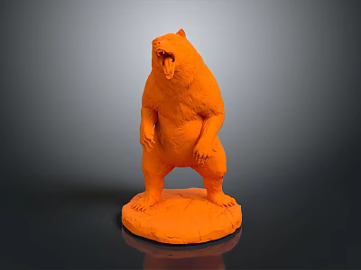 Vibrant Orange Standing Bear Statue With Open Mouth On Textured Base 3d model