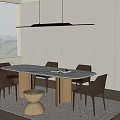 Modern Minimalist Dining Room Dining Table Set With Beige Chairs White Marble Top And Cabinets