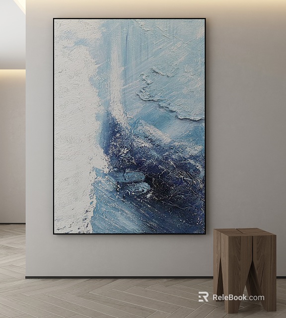 Blue And White Abstract Painting With Textured Brushstrokes For Modern Wall Art Home Decor 3d model 