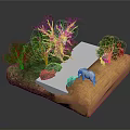 Scenic Model Landscape With Yellow Terrain Green Trees White Path Rocks And White Animals