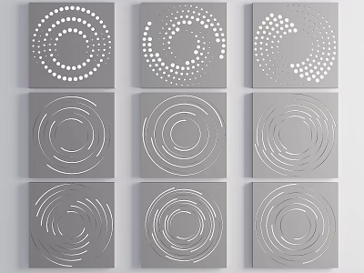 Gray Decorative Wall Panels Featuring White Geometric Circular And Spiral Patterns 3d model