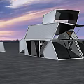 Modern Vacation Home Architecture With Geometric White Exterior And Sunset Sky