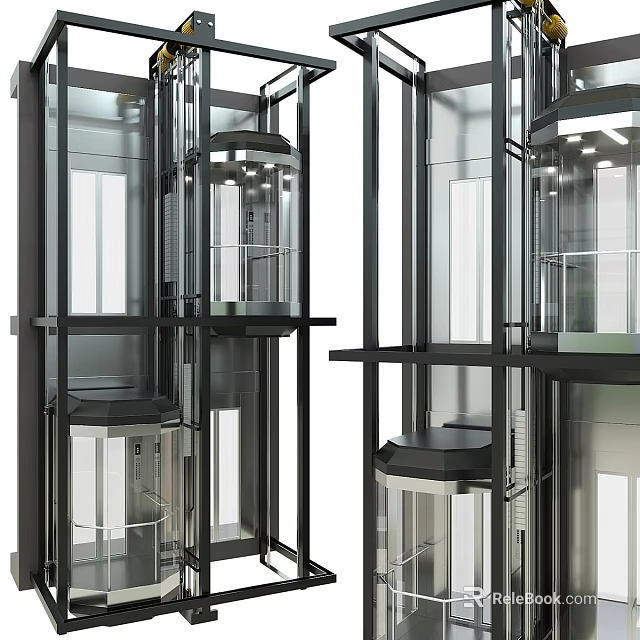 Elevator Model Decoration Ornament Set with Modern Metal Frame Transparent Glass and Multiple Pieces 3d model 