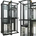 Elevator Model Decoration Ornament Set with Modern Metal Frame Transparent Glass and Multiple Pieces