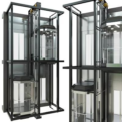 Elevator Model Decoration Ornament Set with Modern Metal Frame Transparent Glass and Multiple Pieces 3d model