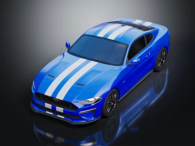 Blue Sports Car With White Racing Stripes Sleek Exterior Design And Shiny Finish 3d model