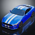 Blue Sports Car With White Racing Stripes Sleek Exterior Design And Shiny Finish