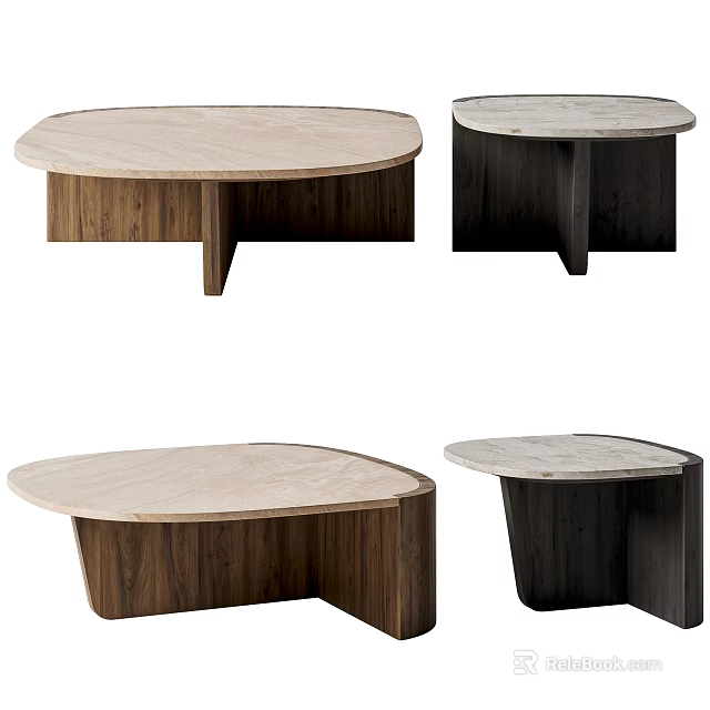 Modern Coffee Table Design With Wooden Frame And Marble Top 3d model