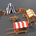 Vegetable stand fruit and vegetable stand combination vegetable market stall market life props low face number low model simple model game film and television level super realistic 3d model