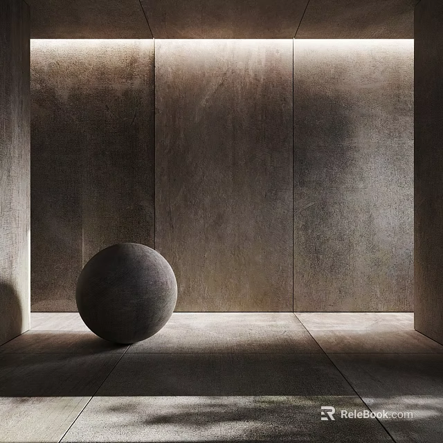Dark Sphere in Space with Dark Textured Walls Smooth Floor and Side Lighting Creating Shadows 3d model 
