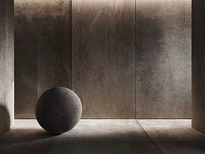 Dark Sphere in Space with Dark Textured Walls Smooth Floor and Side Lighting Creating Shadows 3d model