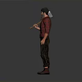 A Man Wearing Red Plaid Shirt And Suspenders Holding Axe With Hat