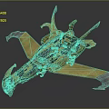 Futuristic Yellow Metallic Weapon With Sharp Wings And 3D Design Features 3d model