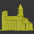 Historic Stone Building Model Featuring Pointed Tower Domes And Arched Windows 3d model