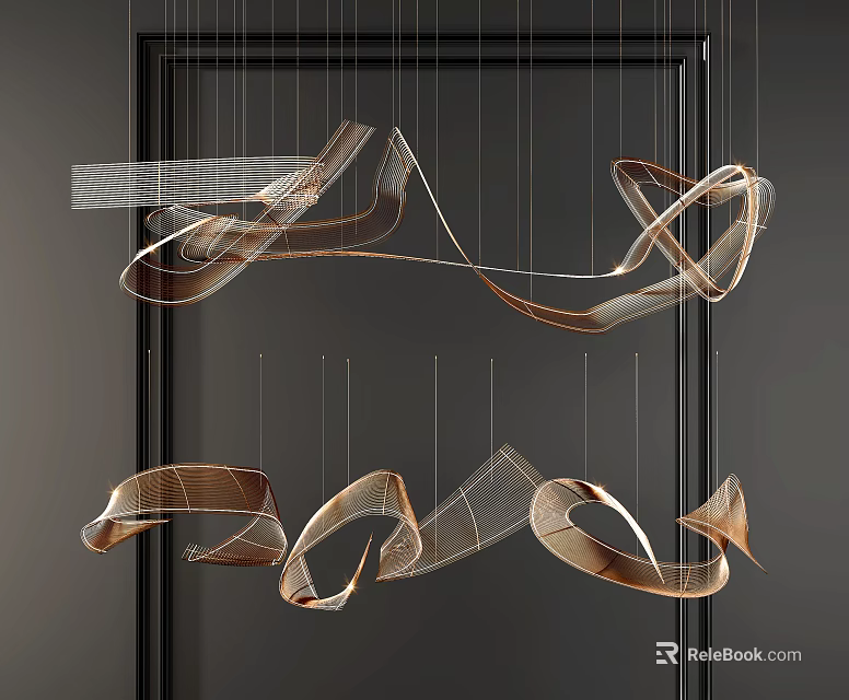 Modern Chandelier With Unique Streamlined Curved Metal Design Simple Artistic Appeal 3d model 