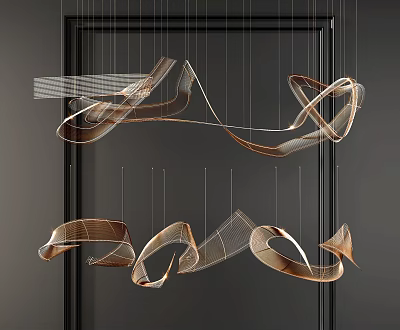 Modern Chandelier With Unique Streamlined Curved Metal Design Simple Artistic Appeal 3d model