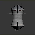 Metallic Conical Device With Blue Grid Top Black Straps And Silver Cylindrical Body