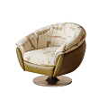 Stylish Leisure Chair with Beige Green Geometric Pattern Fabric and Leather Trim Swivel Metal Base