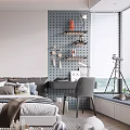Modern Children's Room Interior Design With Open Wardrobe Bed Desk Toys And Rug
