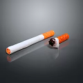 Two Cigarettes One Full Orange Filter And One Lit Burning Tip On Dark Surface 3d model