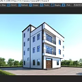 Single Family Detached Villa With White Exterior Multi Story Balconies Brown Door And Green Trees
