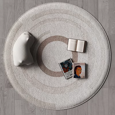 Cozy Round Rug With Cushion Open Book And Magazines On Wood Floor 3d model