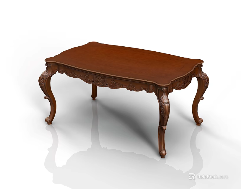 Elegant Wooden Dining Table With Carved Legs And Brown Surface Design 3d model