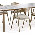 Modern Dining Table Set With Marble Top Wooden Frame And Comfortable Chairs 3d model