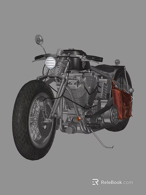 Highly Detailed Motorcycle Design With Headlight Engine And Leather Bag 3d model 