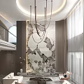 Modern Duplex Living Room With High Ceiling Chandelier And Comfortable Sofa