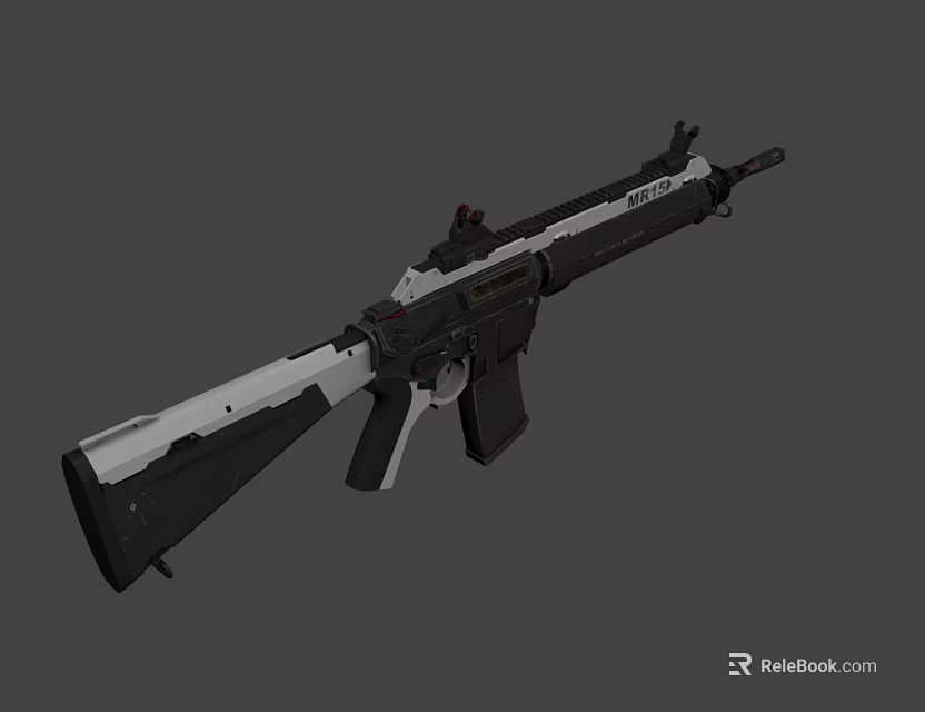 Modern Tactical Rifle With Black And White Design Long Barrel And Tactical Stock 3d model 