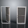 Display Of White Framed Mesh Doors With Open And Closed Panels