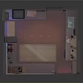 Cartoon Kitchen Scene With Colorful Cabinets Stove Sink Red Refrigerator And Tile Floor