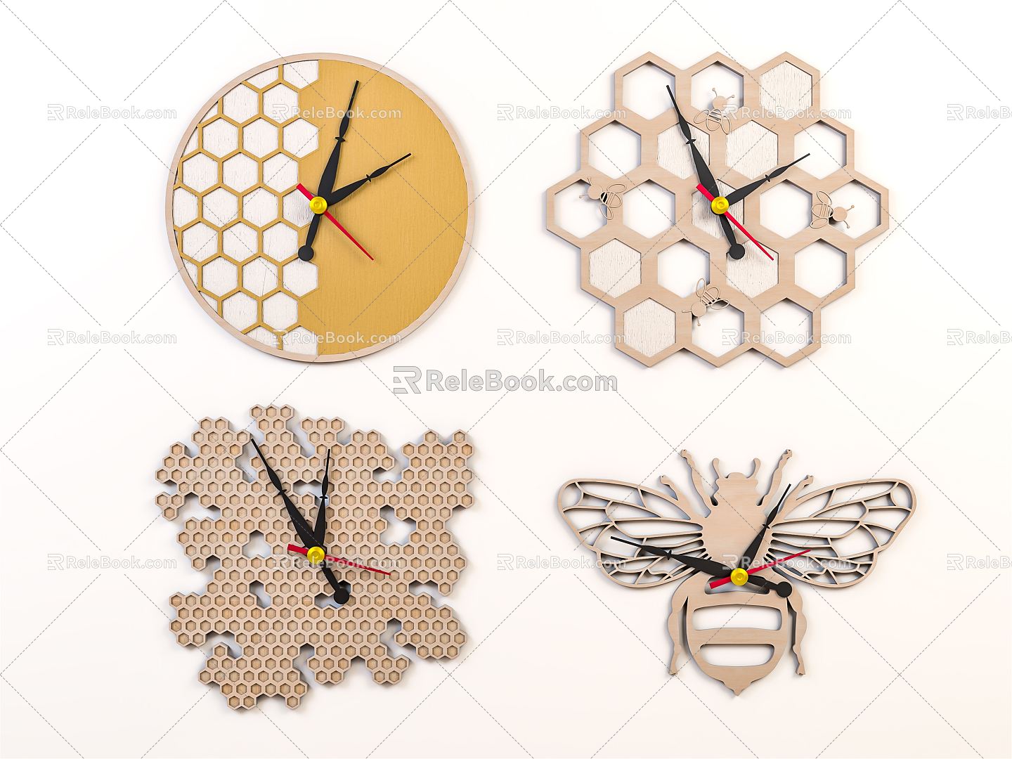 Modern Clock Wooden Hive Bee Decoration Clock Beauty Chen Decoration Cartoon 3d model