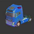 Blue Volvo Truck Model Featuring Detailed Cab And Reflection On Dark Surface