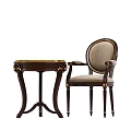 Classic Wooden Table and Chair Set with Carved Details and Upholstered Seats