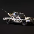 Tactical Camouflage Military Truck With Mounted Weapon On Off Road Bed