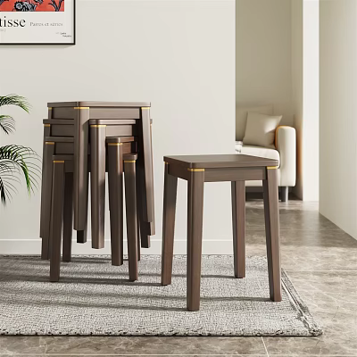 New Chinese Style Stool Solid Wood Stool 3d model