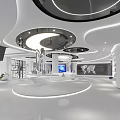 Futuristic Modern Commercial Interior Space With Curved Lines Circular Ceiling And Display Cabinets