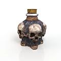 Decorative Multi Skull Shaped Bottle With Wooden Stopper And Twine Wrapping