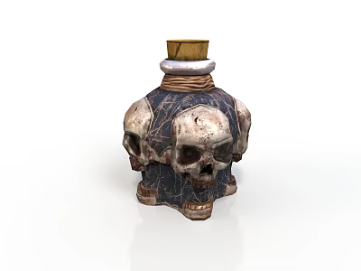 Decorative Multi Skull Shaped Bottle With Wooden Stopper And Twine Wrapping 3d model