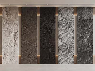 Modern Background Wall Design With Diverse Textured Panels Neutral Tones And Recessed Lighting 3d model