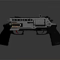 Two Tactical Pistols With Camo And Metallic Finish Exposed Magazine Details