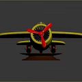 Colorful Children's Toy Airplane With Red Propeller Green Body Yellow Wings and Brown Base